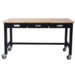Tatayosi 60in Work Bench Workbench with Drawer Storage Heavy Duty Bamboo Wood Work Table with Wheels for Garage Home Office