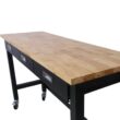 Tatayosi 60in Work Bench Workbench with Drawer Storage Heavy Duty Bamboo Wood Work Table with Wheels for Garage Home Office