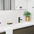 Moen Align Matte Black Single hole 1-handle WaterSense Low-arc Residential Handle Bathroom Sink Faucet with Drain with Deck Plate