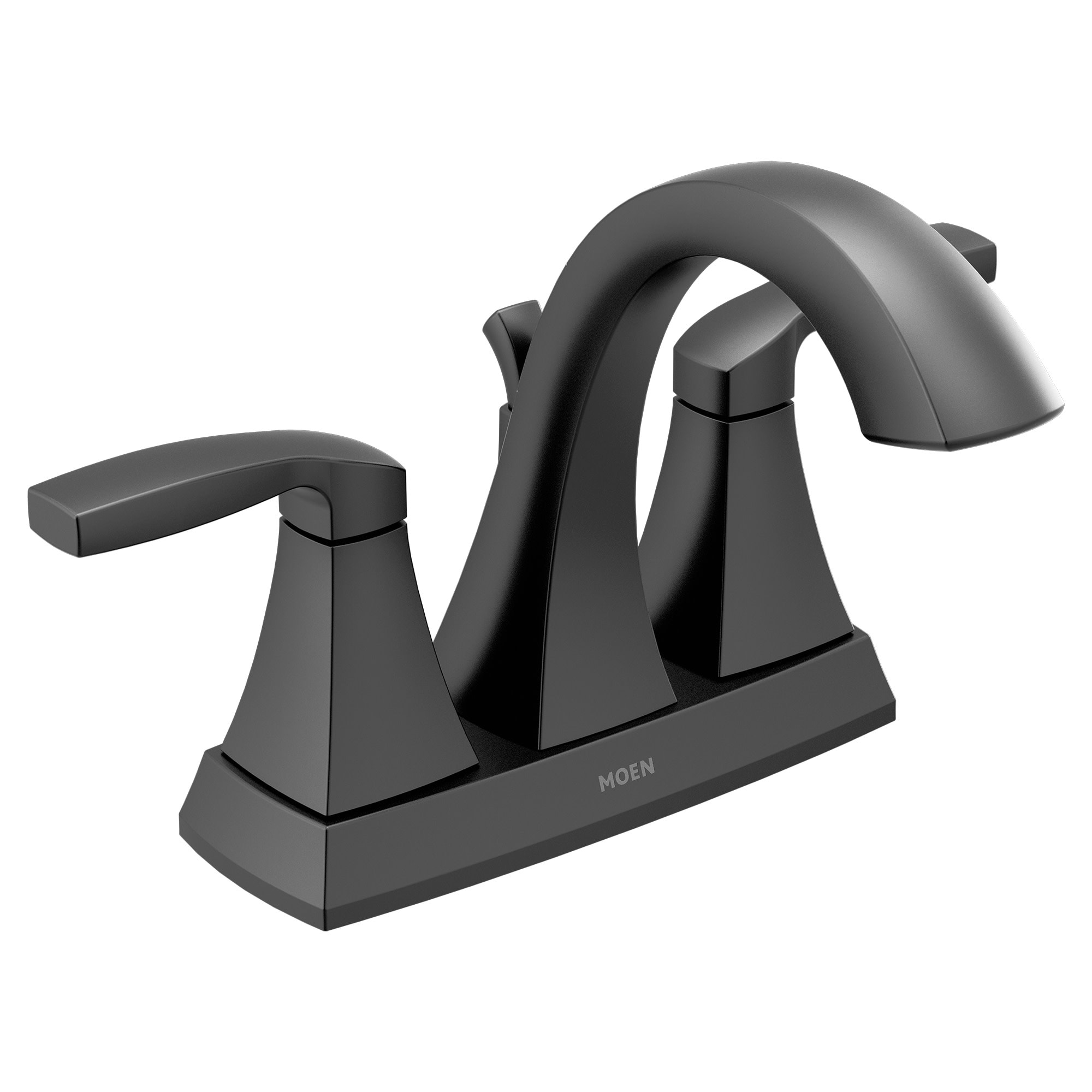 Moen Matte Black 4-in centerset 2-handle WaterSense High-arc Commercial/Residential Handle Bathroom Sink Faucet with Drain with Deck Plate Moen Matte Black 4-in centerset 2-handle WaterSense High-arc Commercial/Residential Handle Bathroom Sink Faucet with Drain with Deck Plate