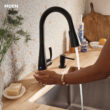 Moen Essie Matte Black Single Handle Deck-mount Touchless Pull-down Kitchen Faucet with Sprayer (Includes Deck Plate) (Includes Soap Dispenser) Moen Essie Matte Black Single Handle Deck-mount Touchless Pull-down Kitchen Faucet with Sprayer (Includes Deck Plate) (Includes Soap Dispenser)
