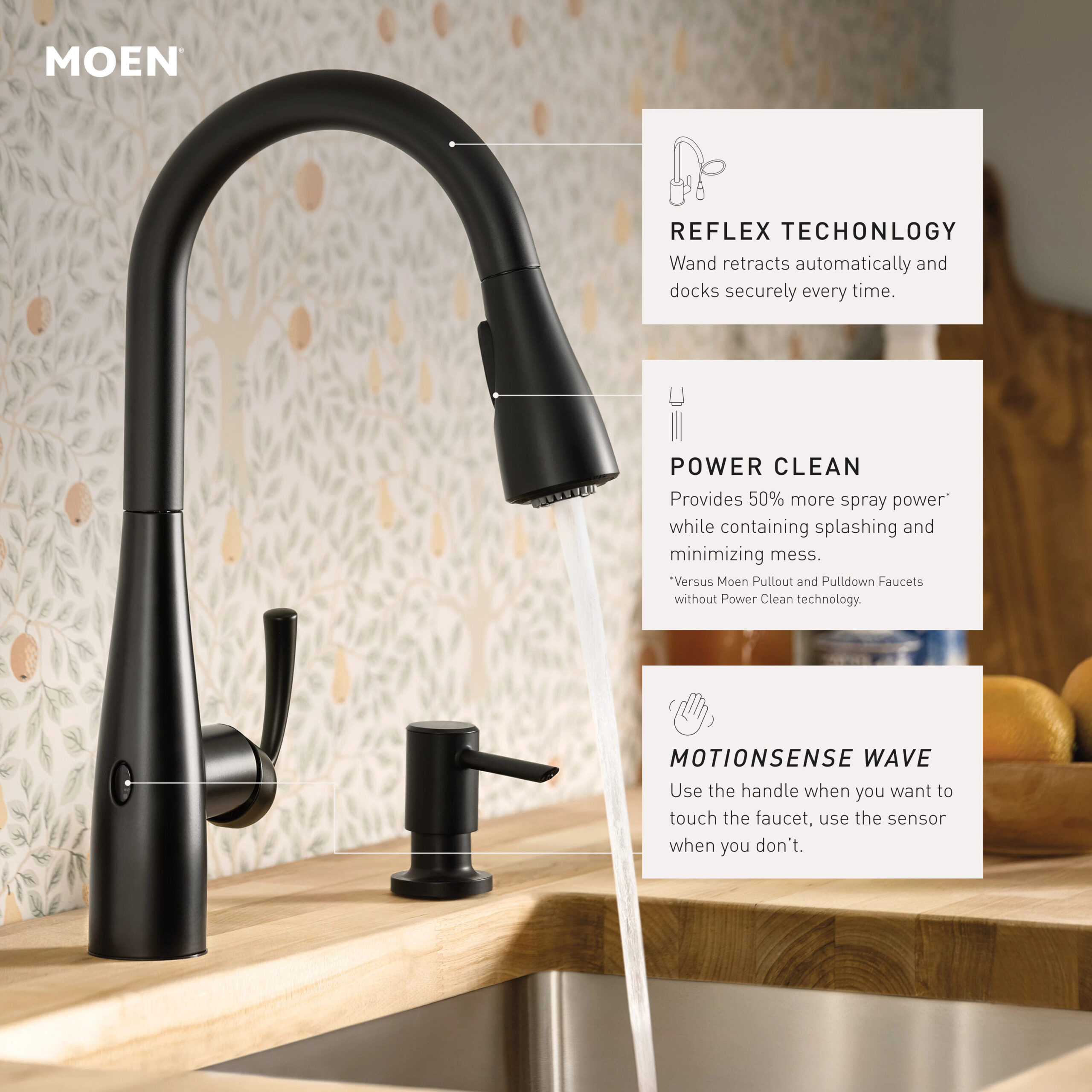 Moen Essie Matte Black Single Handle Deck-mount Touchless Pull-down Kitchen Faucet with Sprayer (Includes Deck Plate) (Includes Soap Dispenser) Moen Essie Matte Black Single Handle Deck-mount Touchless Pull-down Kitchen Faucet with Sprayer (Includes Deck Plate) (Includes Soap Dispenser)