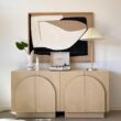 Nathan James Iris Mid-Century Modern Credenza, Light Brown Sideboard Buffet, Living Room Wood Storage Cabinet with Arched Cabinet Doors, White Oak
