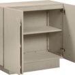 Nathan James Iris Mid Century Modern Arched Curio Cabinet with Beige Linen Finish, Wooden Storage Cabinet with Doors