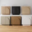 Nathan James Iris Mid Century Modern Arched Curio Cabinet with Beige Linen Finish, Wooden Storage Cabinet with Doors