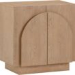 Nathan James Iris Mid-Century Modern Credenza, Brown Sideboard Buffet, Living Room Wood Storage Cabinet with Arched Cabinet Doors, Raw Oak