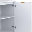 Nathan James Enloe Modern Storage Free Standing Accent Cabinet White with Doors in a Rustic Pine Wood Finish and Gold Powder-coated Metal Base for Hallway, Entryway or Living Room, Brown/White/Gold