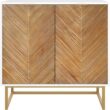Nathan James Enloe Modern Storage Free Standing Accent Cabinet White with Doors in a Rustic Pine Wood Finish and Gold Powder-coated Metal Base for Hallway, Entryway or Living Room, Brown/White/Gold