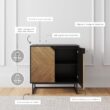 Nathan James Enloe Modern Sideboard Buffet Storage Accent Cabinet Black with Doors in a Rustic Pine Wood Finish and Matte Metal Base for Hallway, Entryway, Kitchen or Living Room, Walnut Brown/Black