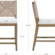 Nathan James Beacon Bohemian Boucle Bar Stool, Upholstered Counter Height Chair with Solid Wood Frame and Woven Seagrass Back for Kitchen Island, Light Brown/Seagrass/Cream Boucle