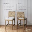 Nathan James Beacon Bohemian Boucle Bar Stool, Upholstered Counter Height Chair with Solid Wood Frame and Woven Seagrass Back for Kitchen Island, Light Brown/Seagrass/Cream Boucle