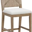 Nathan James Beacon Bohemian Boucle Bar Stool, Upholstered Counter Height Chair with Solid Wood Frame and Woven Seagrass Back for Kitchen Island, Light Brown/Seagrass/Cream Boucle