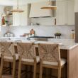Nathan James Beacon Bohemian Boucle Bar Stool, Upholstered Counter Height Chair with Solid Wood Frame and Woven Seagrass Back for Kitchen Island, Light Brown/Seagrass/Cream Boucle