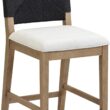 Nathan James Beacon Bohemian Boucle Bar Stool, Upholstered Bar Stool or Island Chairs for Kitchen, Seagrass Counter Height Stool with Back and Solid Wood Legs, Cream Boucle/Gray