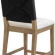 Nathan James Beacon Bohemian Boucle Bar Stool, Upholstered Bar Stool or Island Chairs for Kitchen, Seagrass Counter Height Stool with Back and Solid Wood Legs, Cream Boucle/Gray