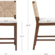 Nathan James Beacon Bohemian Boucle Bar Stool, Upholstered Bar Stool or Island Chairs for Kitchen, Seagrass Counter Height Stool with Back and Solid Wood Legs, Cream Boucle/Dark Brown