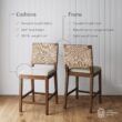 Nathan James Beacon Bohemian Boucle Bar Stool, Upholstered Bar Stool or Island Chairs for Kitchen, Seagrass Counter Height Stool with Back and Solid Wood Legs, Cream Boucle/Dark Brown