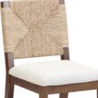 Nathan James Beacon Bohemian Boucle Bar Stool, Upholstered Bar Stool or Island Chairs for Kitchen, Seagrass Counter Height Stool with Back and Solid Wood Legs, Cream Boucle/Dark Brown