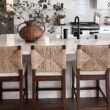 Nathan James Beacon Bohemian Boucle Bar Stool, Upholstered Bar Stool or Island Chairs for Kitchen, Seagrass Counter Height Stool with Back and Solid Wood Legs, Cream Boucle/Dark Brown