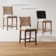 Nathan James Beacon Bohemian Boucle Bar Stool, Upholstered Bar Stool or Island Chairs for Kitchen, Seagrass Counter Height Stool with Back and Solid Wood Legs, Cream Boucle/Dark Brown