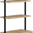Nathan James Theo Ladder 3 tier Open Bookshelf with Rattan Drawers and Matte Steel Frame, Light Oak/Black