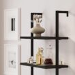 Nathan James Theo Modern Bookcase with Rattan Cabinet in Matte Black and Light Oak Finish with Matte Black Metal Frame for Living Room, Home Office Storage