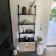 Nathan James Theo Modern Bookcase with Rattan Cabinet in Matte Black and Light Oak Finish with Matte Black Metal Frame for Living Room, Home Office Storage