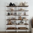 Nathan James Theo 6-Shelf Tall Bookcase, Wall Mount Bookshelf with Natural Wood Finish and Industrial Metal Frame, Rustic Oak/White