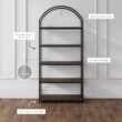 Nathan James Haven Etagere Bookshelf, 5-Shelf Bookcase in Nutmeg Wood and Black Metal Frame with Arch Top and Open Shelves, Nutmeg/Black