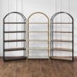 Nathan James Haven Etagere Bookshelf, 5-Shelf Bookcase in Nutmeg Wood and Black Metal Frame with Arch Top and Open Shelves, Nutmeg/Black