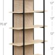 Nathan James Amara Bohemian 5-Shelf Etagere Bookcase, Rattan Open Bookshelf with Arch Top, Light Oak/Matte Black
