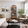 Nathan James Amara Bohemian 5-Shelf Etagere Bookcase, Rattan Open Bookshelf with Arch Top, Light Oak/Matte Black