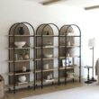 Nathan James Amara Bohemian 5-Shelf Etagere Bookcase, Rattan Open Bookshelf with Arch Top, Light Oak/Matte Black