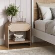 Nathan Jamea Iris Mid-Century Modern Nightstand with Drawer, End Table with Storage for Bedroom or Living Room with Rounded Silhouette, Light Oak