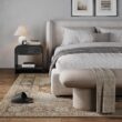 Nathan James Iris Mid-Century Modern Nightstand with Drawer, End Table with Storage for Bedroom or Living Room with Rounded Silhouette, Black Oak