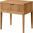 Nathan James Jasper Mid-Century Modern Nighstand, Side Table with Storage and Fluted Drawer Doors with Brass Handles, Natural Brown