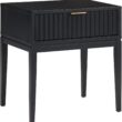 Nathan James Jasper Boho Side Table, Solid Wood Bedroom Nightstand or Bedside Table with Drawer with Fluted Doors and Brass Handles, Black