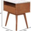 Nathan James Mid-Century Rectangle Accent Side or End Table Walnut Finish Wood and Faux Marble Top with Storage Nightstand, Frame, White/Brown