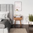 Nathan James Mid-Century Rectangle Accent Side or End Table Walnut Finish Wood and Faux Marble Top with Storage Nightstand, Frame, White/Brown