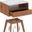 Nathan James Mid-Century Rectangle Accent Side or End Table Walnut Finish Wood and Faux Marble Top with Storage Nightstand, Frame, White/Brown