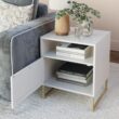 Nathan James Mina Rattan Wood End Side Accent Table Nightstand with Storage for Living Room or Bedroom, 1, White/Gold