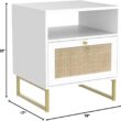 Nathan James Mina Rattan Wood End Side Accent Table Nightstand with Storage for Living Room or Bedroom, 1, White/Gold