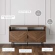 Nathan James Izsak Wood Media Console, TV Stand, Entertainment Cabinet with Herringbone Doors and Cubby Storage in a Rustic Dark Finish for Living, Dining Room or Entryway, Walnut Brown/Black