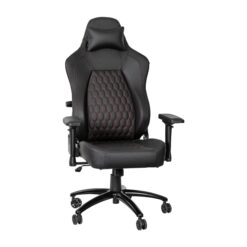 Emma + Oliver Teknik Black Ergonomic High Back Adjustable Gaming Chair with 4D Armrests; Head Pillow and Adjustable Lumbar Support with Red Stitching