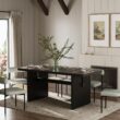 Nathan James Briggs Modern Dining Table for 6, Small Rectangle, 6-Person Black, Solid Wood in Black Oak
