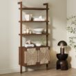Nathan James Beacon 3-Shelf Bookcase with Seagrass Cabinet, Solid Wood Bookshelf with Storage with Solid Wood Frame, Seagrass/Dark Brown
