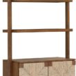 Nathan James Beacon 3-Shelf Bookcase with Seagrass Cabinet, Solid Wood Bookshelf with Storage with Solid Wood Frame, Seagrass/Dark Brown