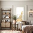 Nathan James Beacon 3-Shelf Bookcase with Seagrass Cabinet, Solid Wood Bookshelf with Storage with Solid Wood Frame, Seagrass/Dark Brown