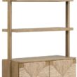 Nathan James Beacon 3-Shelf Solid Wood Bookshelf with Storage Cabinet, Bohemian Wall Mounted Shelf with Seagrass Door Fronts