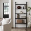 Nathan James Beacon Bohemian 5 Tier Bookshelf, Wall Mounted Bookcase, Solid Wood Bookshelf in Black Oak